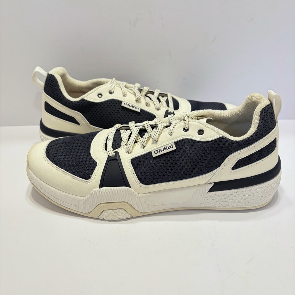OluKai Anau Mens Sneakers Bone Dark Shadow Mesh Athletic Shoes Pickleball Ball